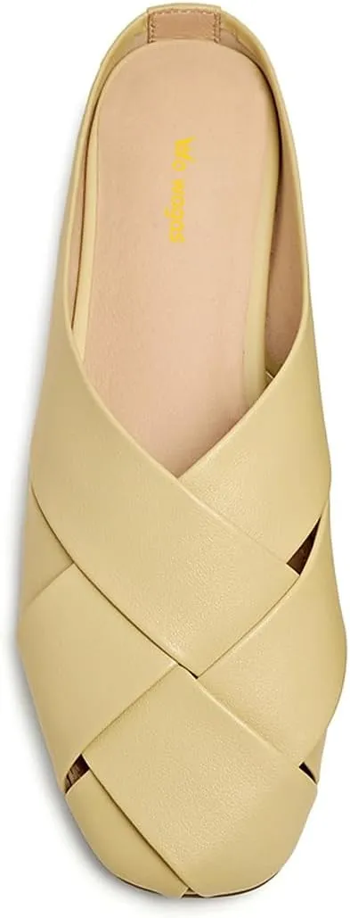 Women's Comfy Closed Round Toe Braided Flats Mules Slip On Cross Straps Slide Sandals Walking Casual Dress Shoes Size 4-16 US