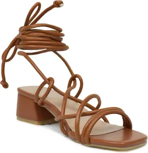 Women's Cross Lace Up Chunky Heels Sandals, Strappy Gladiator Low Block Pump Sandals