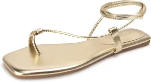 Women's Lace Up Sandals Strappy Flats Gladiator Wrap Flip Flop Tie Open Ring Toe Summer Shoes