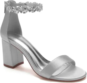 Women's Open Toe Chunky Block High Heel Crystal Wedding Shoes Evening Prom Dance Party Ankle Strap Dress Pump Shoes Sandals