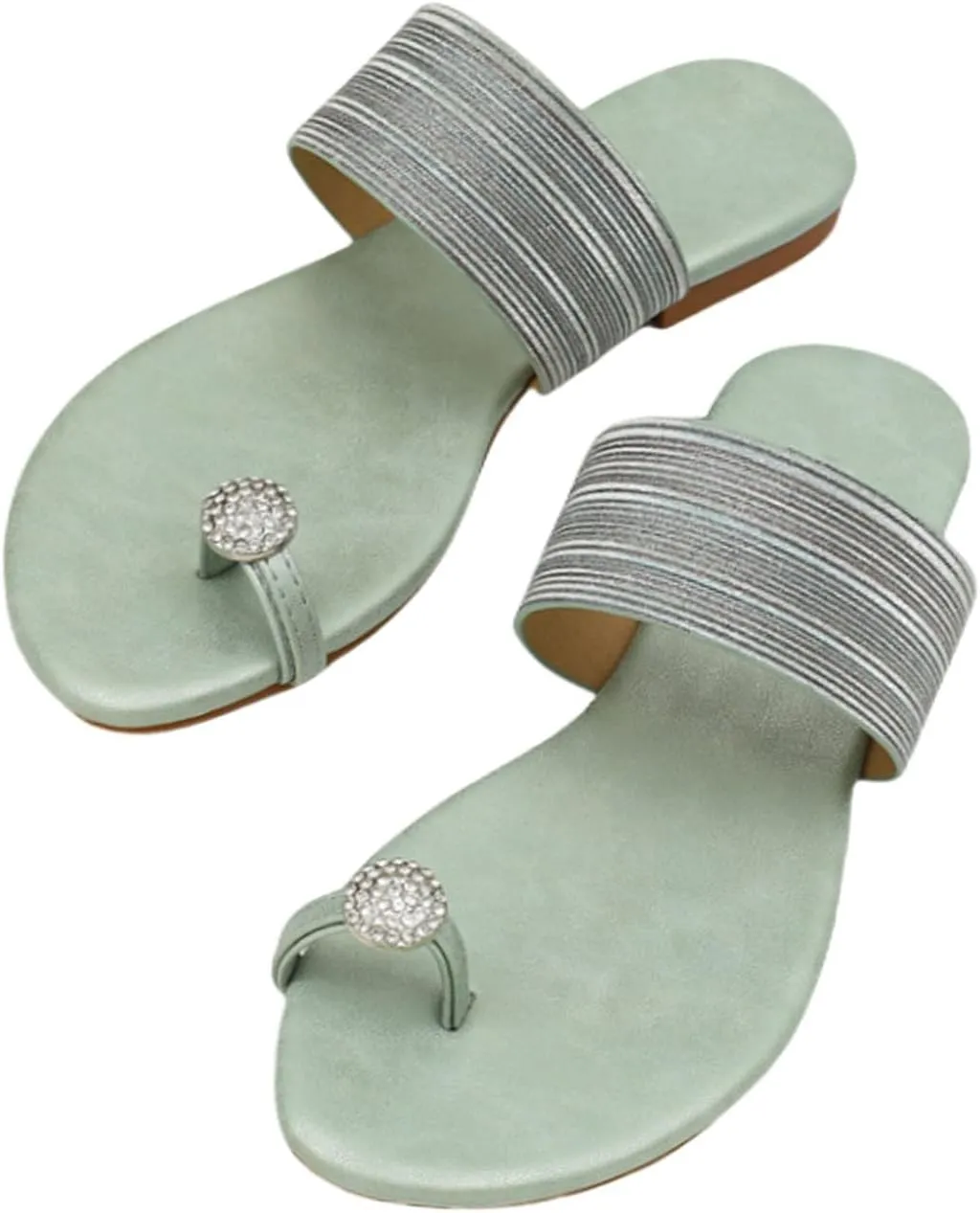 Women's Rhinestone Flat Clip Toe Loop Ring Flip Flops Sandals Block Low Heel Slip on Gladiator Thong Slides for Women Summer Outdoor