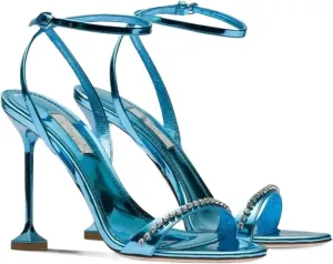 Womens Rhinestone Strappy Sandals Open Toe Ankle Strap Heels Weddings Proms Party Dress Sandals