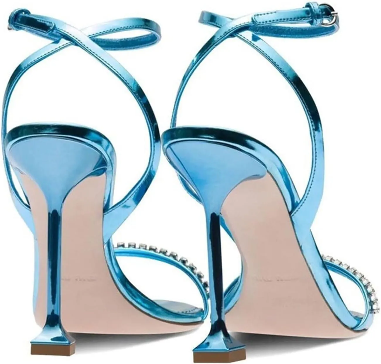 Womens Rhinestone Strappy Sandals Open Toe Ankle Strap Heels Weddings Proms Party Dress Sandals
