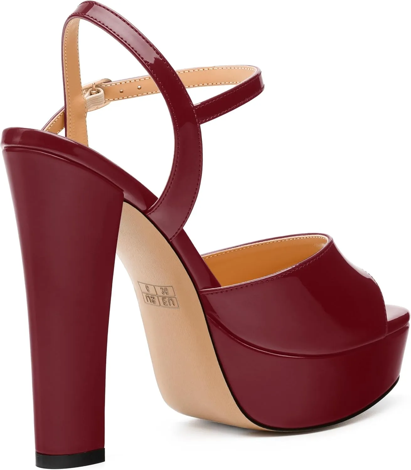 Womens Sandals, Round Open Toe Platform Sandals, Adjustable Ankle Strap Buckle High Heels, Fashion Solid Patent Sandals