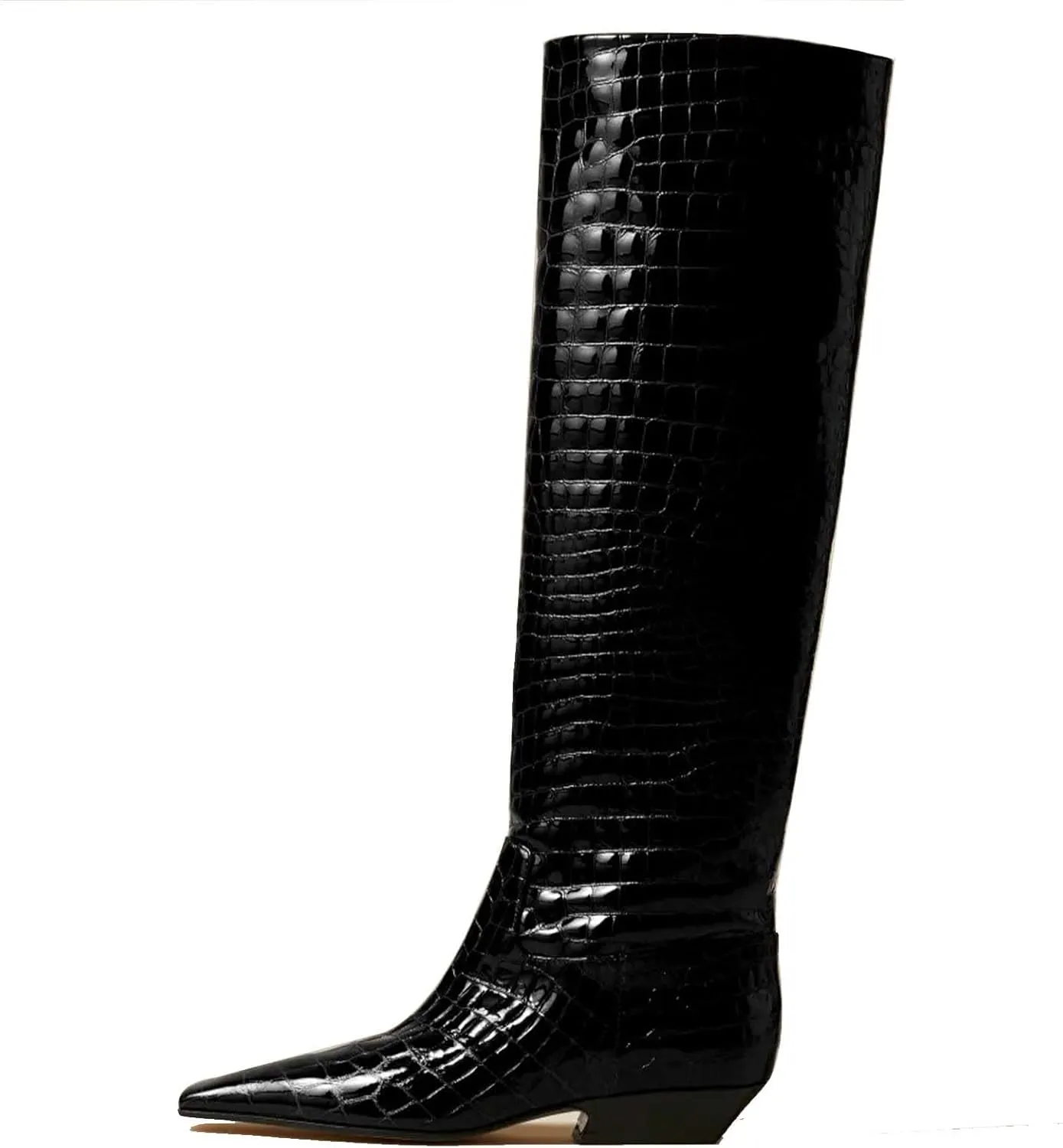 Women's Square Toe Flat Heel Knee High Boots Slip On Boots Low Heel Formal Wide Calf Comfortable Retro Casual Walking Party Office Flat Boots