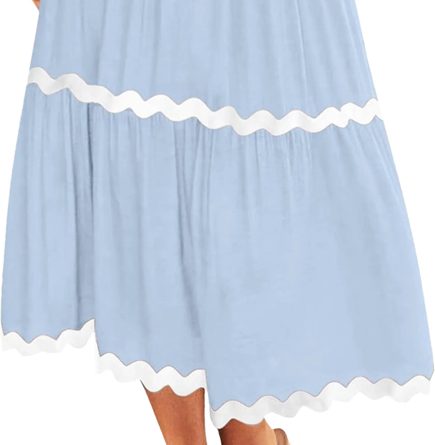 Women's Summer Flutter Short Sleeve Maxi Dresses Casual High Waist Rickrack Tiered Flowy Beach Vacation Dresses