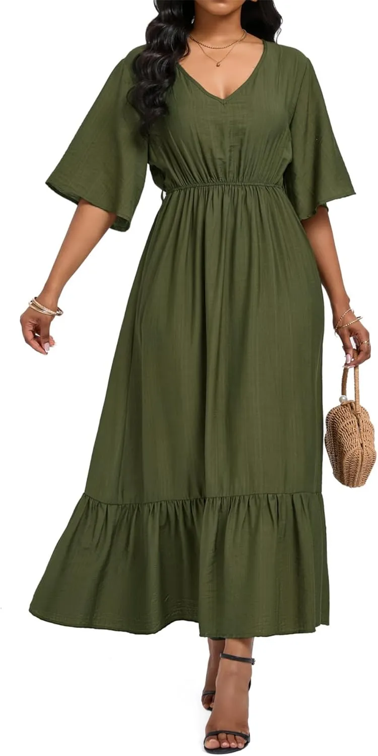 Women's Summer Half Sleeve Maxi Floral Dresses with Pockets