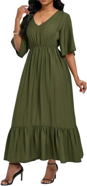 Women's Summer Half Sleeve Maxi Floral Dresses with Pockets