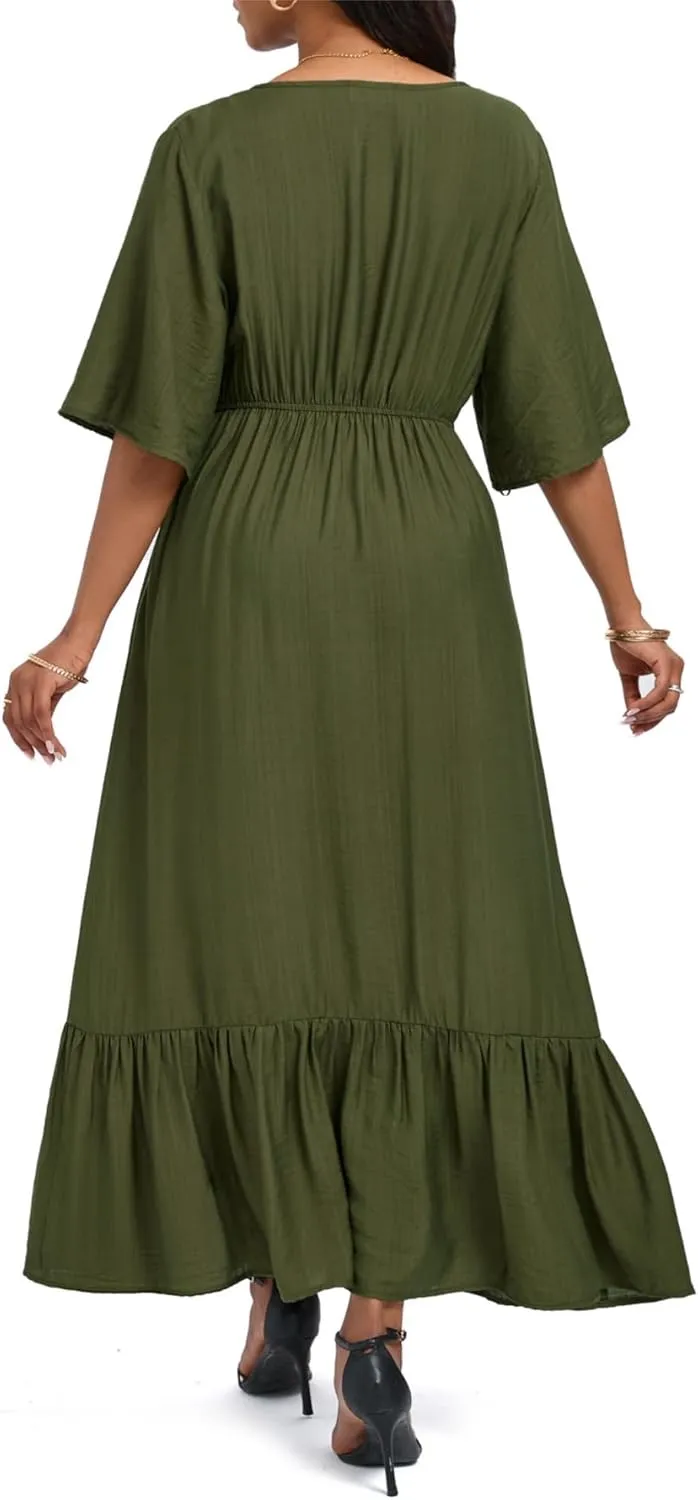 Women's Summer Half Sleeve Maxi Floral Dresses with Pockets