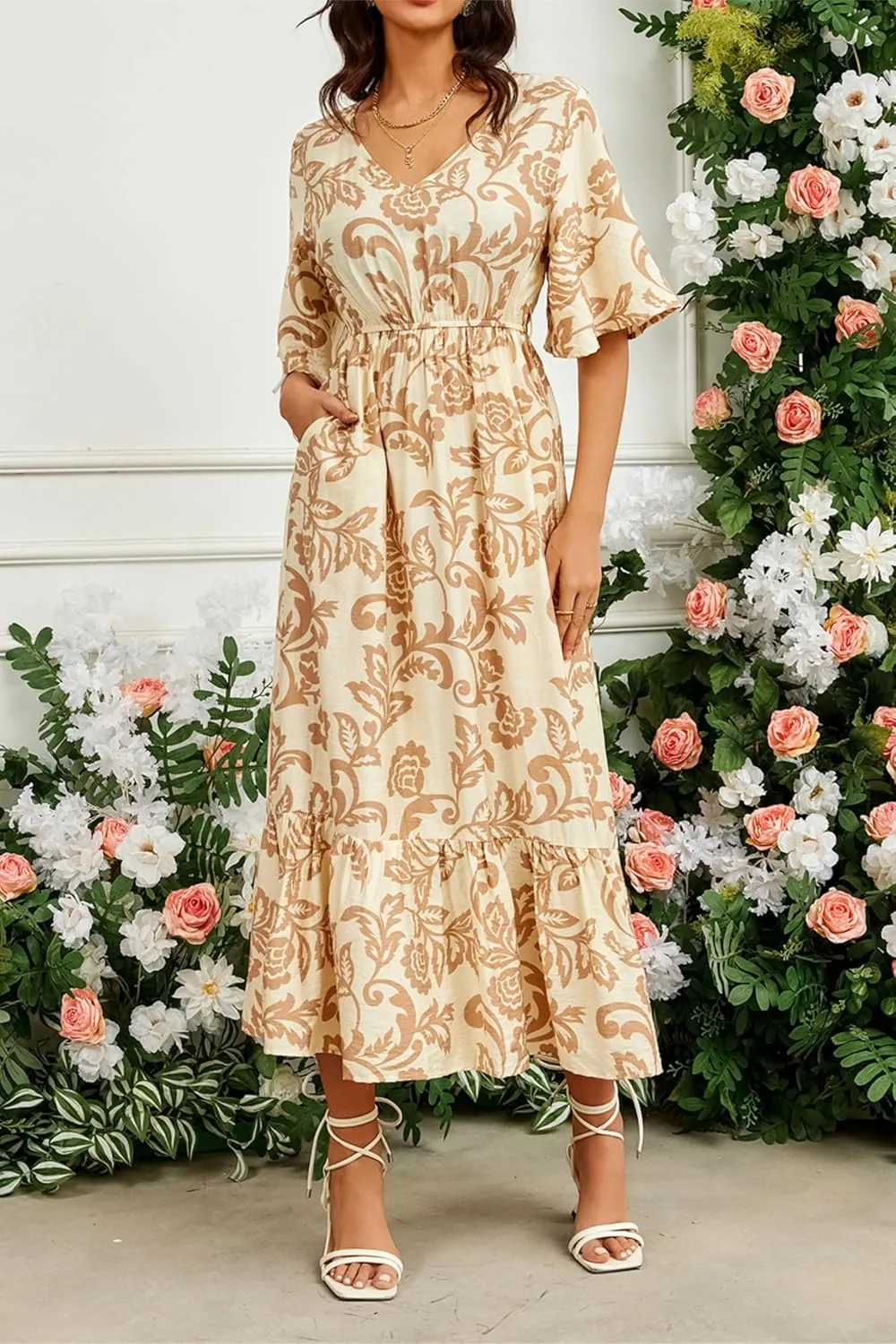 Women's Summer Half Sleeve Maxi Floral Dresses with Pockets