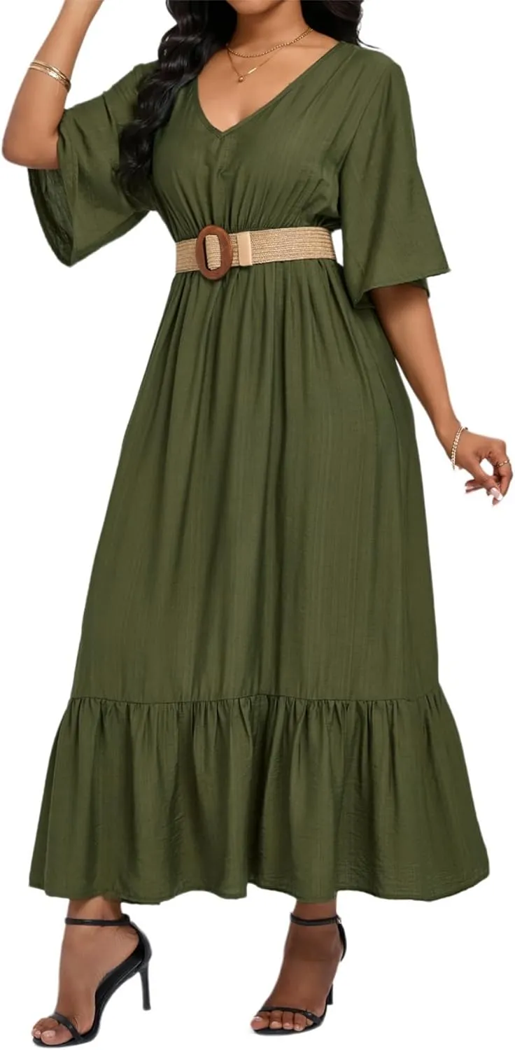 Women's Summer Half Sleeve Maxi Floral Dresses with Pockets