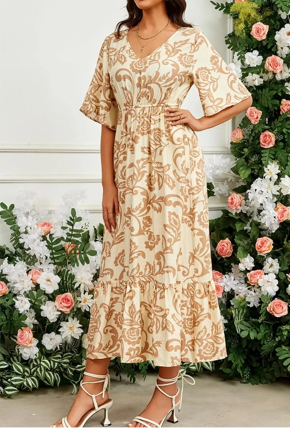 Women's Summer Half Sleeve Maxi Floral Dresses with Pockets