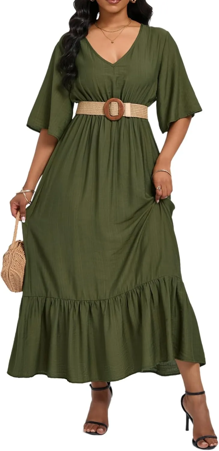 Women's Summer Half Sleeve Maxi Floral Dresses with Pockets