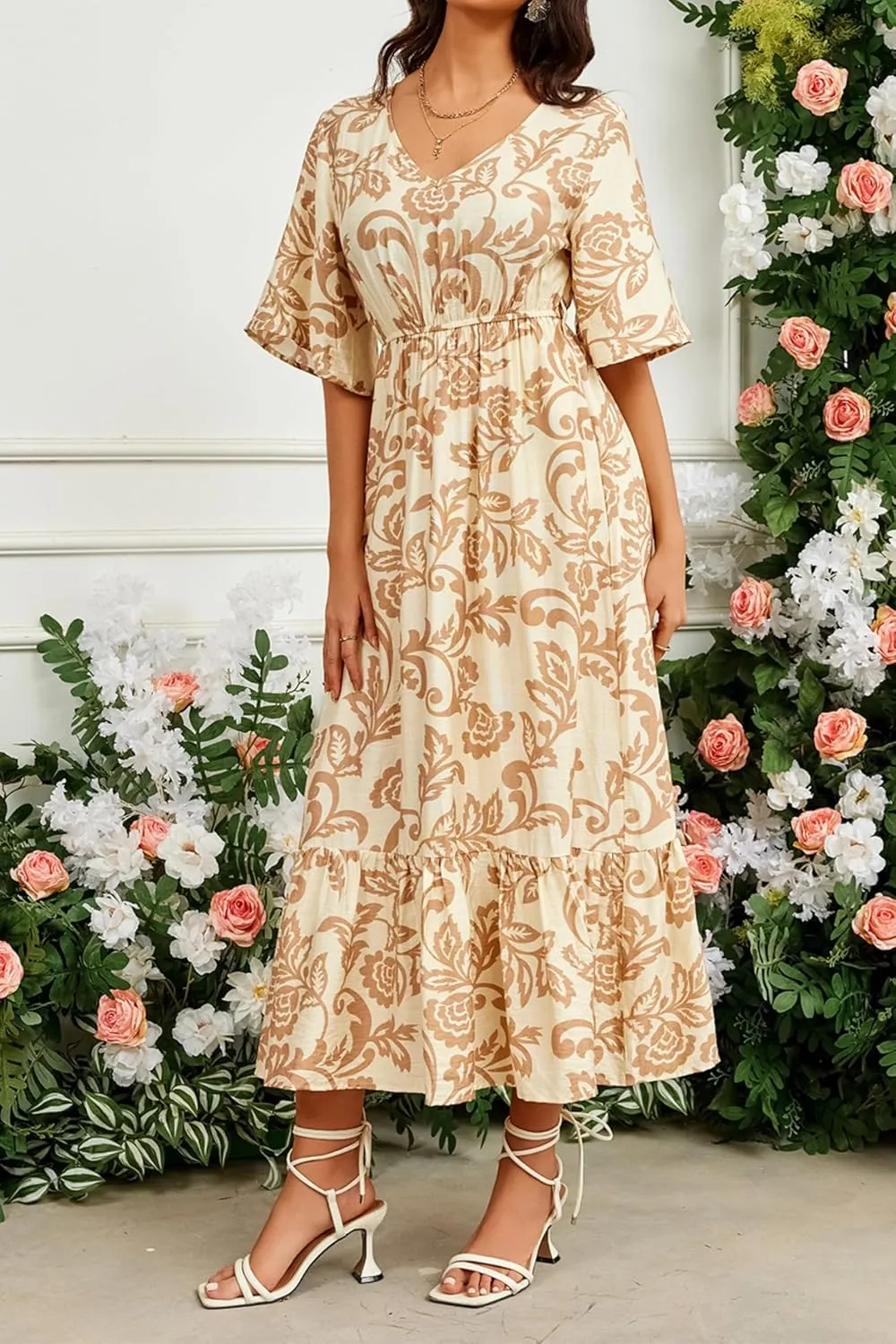 Women's Summer Half Sleeve Maxi Floral Dresses with Pockets