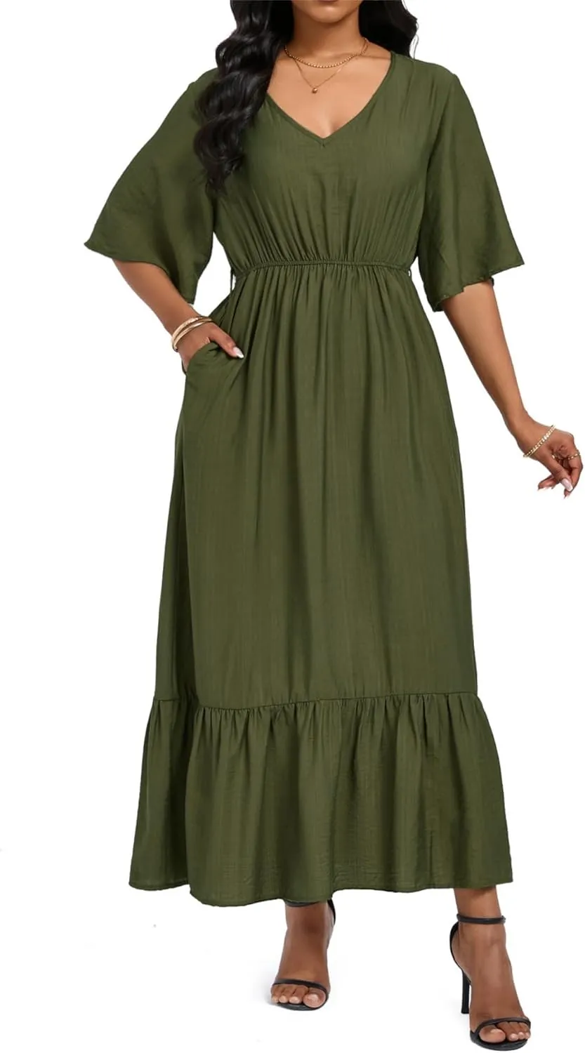 Women's Summer Half Sleeve Maxi Floral Dresses with Pockets