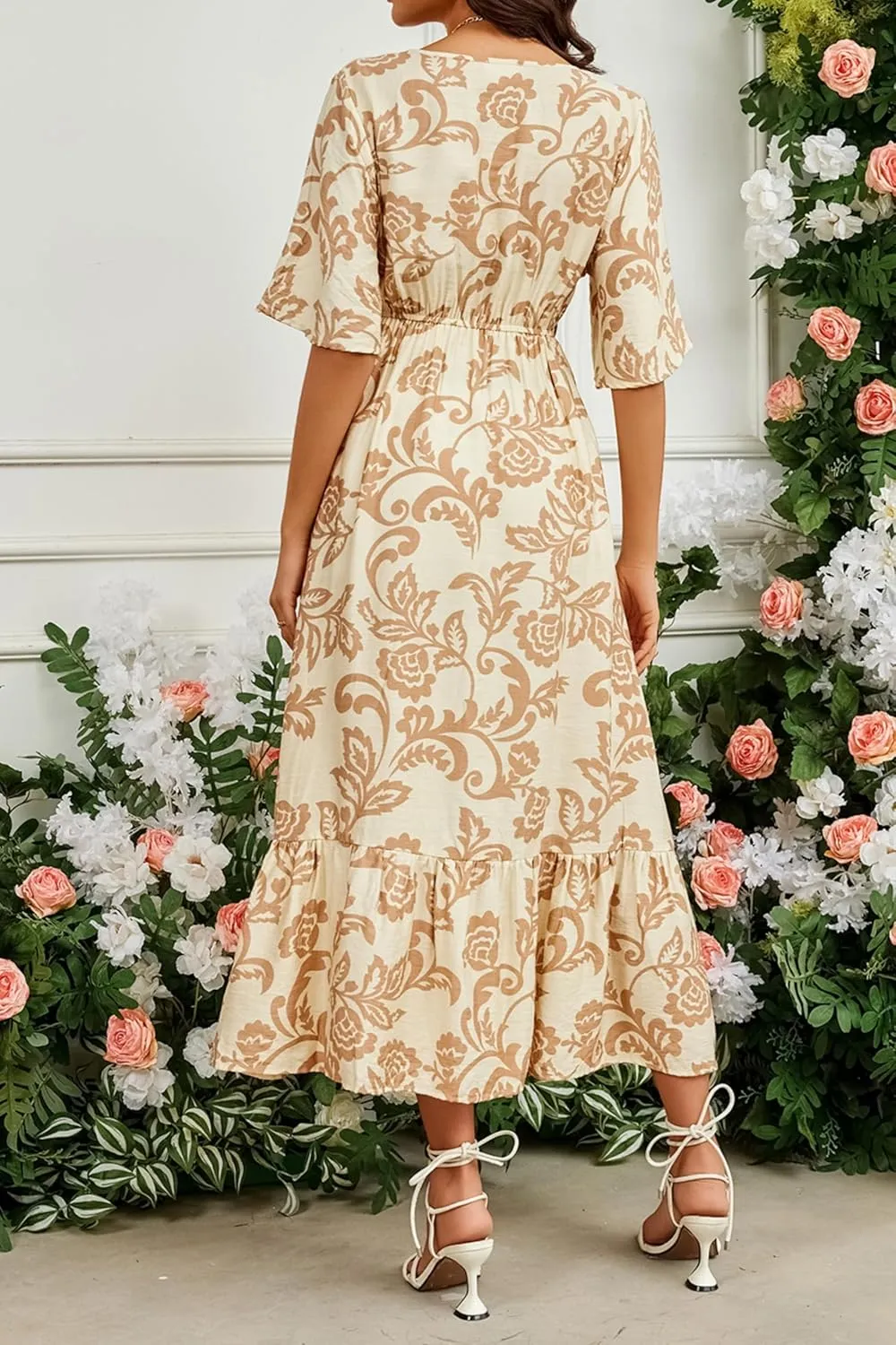 Women's Summer Half Sleeve Maxi Floral Dresses with Pockets