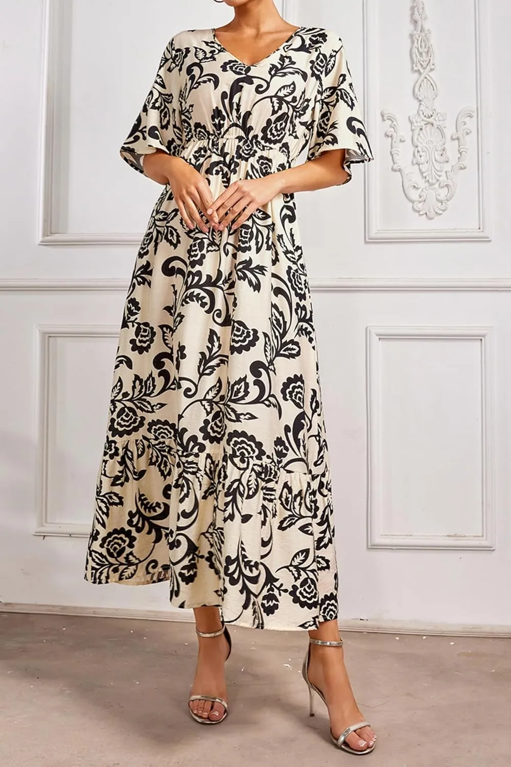 Women's Summer Half Sleeve Maxi Floral Dresses with Pockets