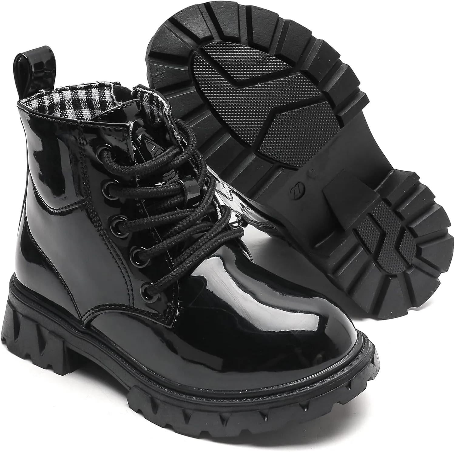 WUIWUIYU Boys Girls Combat Boots Waterproof Zip-up Hiking Ankle Boots Short Booties Desert Motorcyle Boots