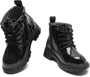 WUIWUIYU Boys Girls Combat Boots Waterproof Zip-up Hiking Ankle Boots Short Booties Desert Motorcyle Boots