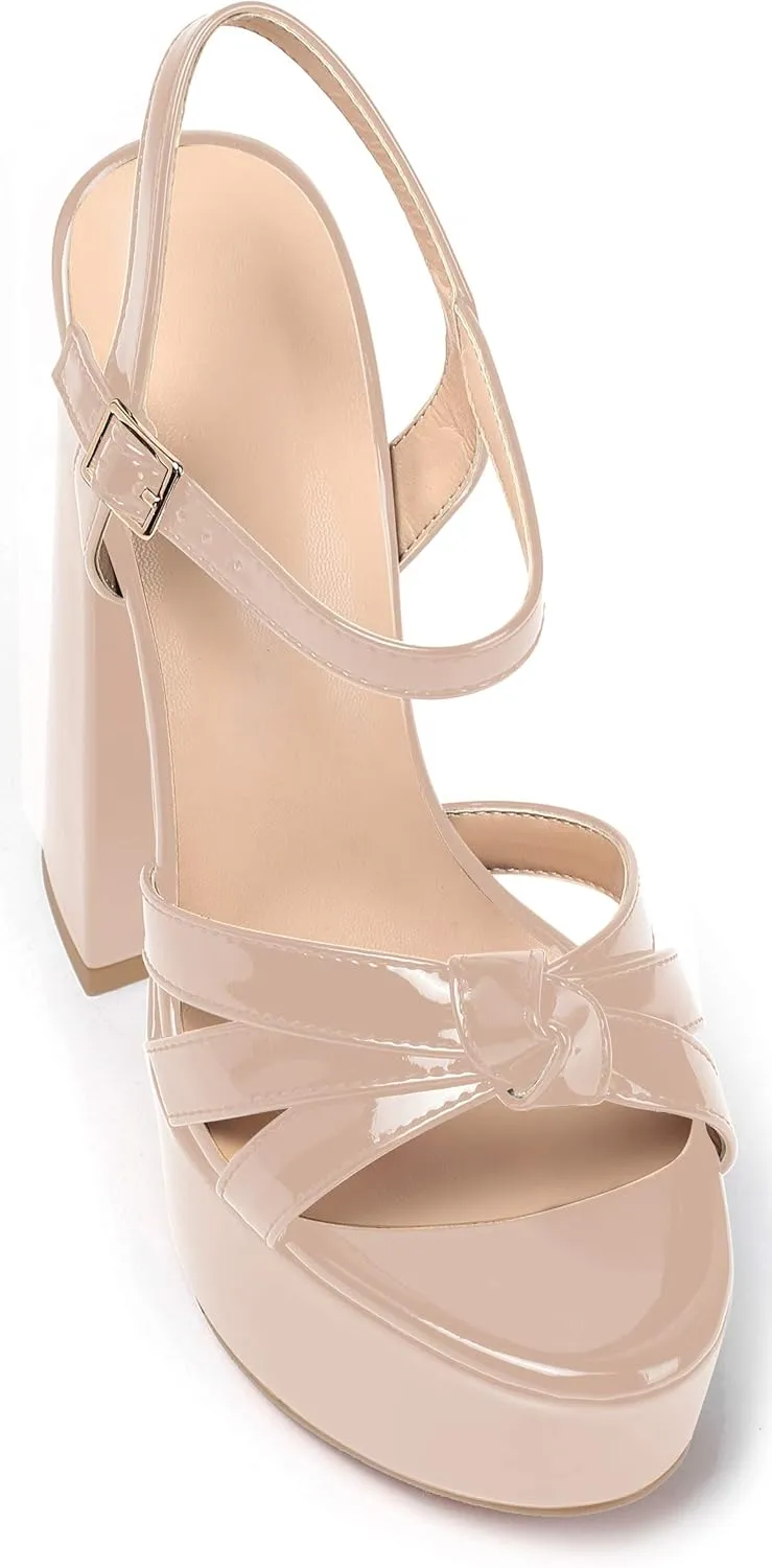 YODEKS Womens Platform Block Chunk Heel Sandals Open Toe Bow Tie Platform Wedges Sandals Ankle Strap Dress Shoes